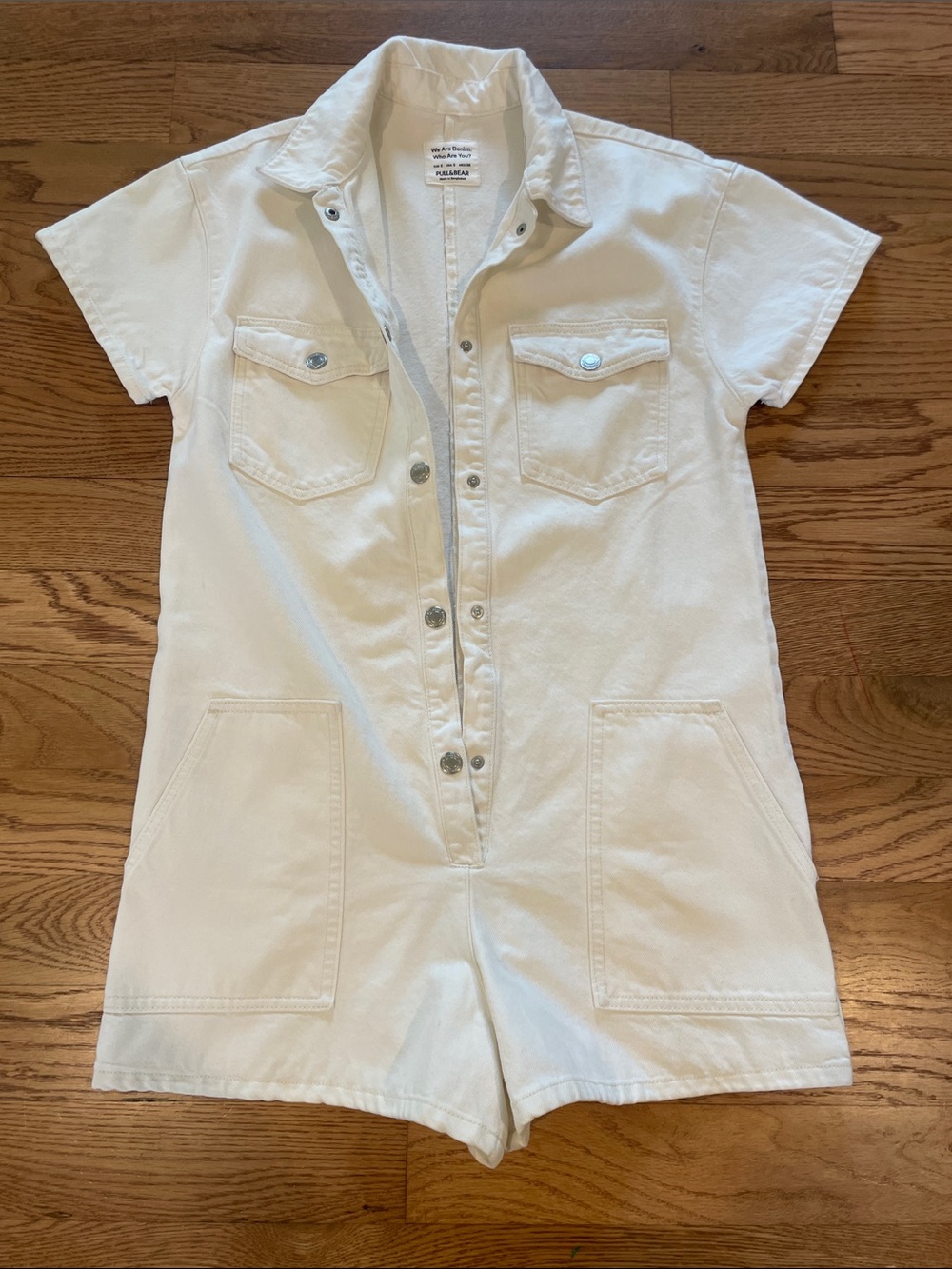 Pull&Bear White Short-Sleeve Button-Front Romper